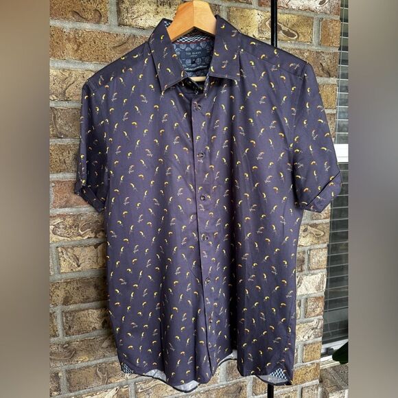 Ted Baker London Toucan Bird Print Shirt Slim Navy Size- 3 / M - Picture 1 of 9